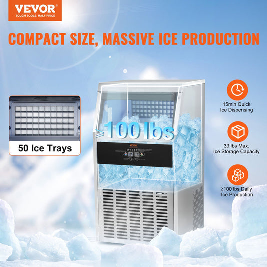 Máquina de Gelo Comercial VEVOR 100lbs/24H Rápida