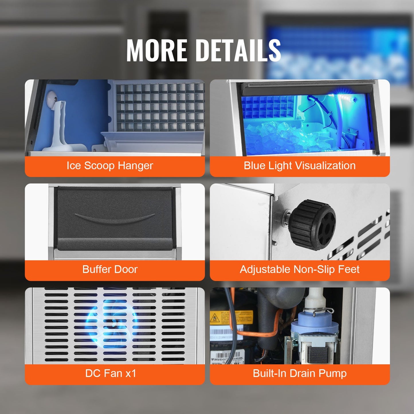 Máquina de Gelo Comercial VEVOR 56kg/24H - 60 Cubos