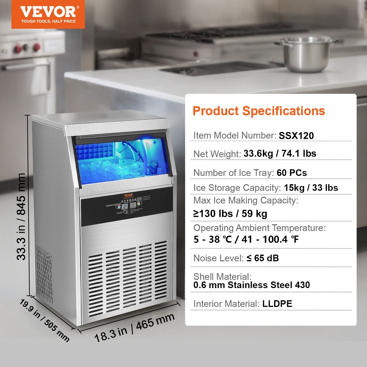 Máquina de Gelo Comercial VEVOR 56kg/24H - 60 Cubos