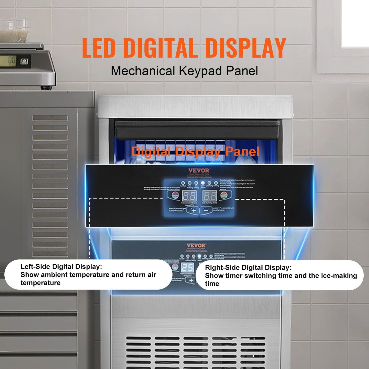 Máquina de Gelo Comercial VEVOR 90lbs/24H com Display LED