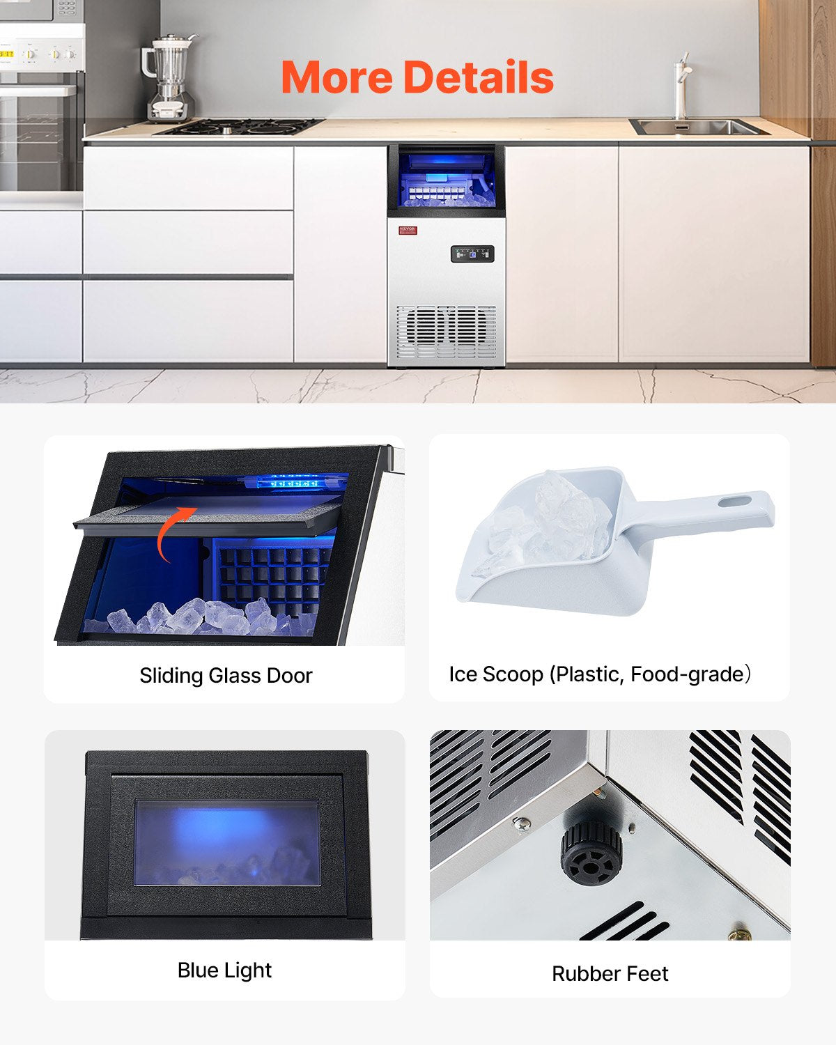 Máquina de Gelo Comercial VEVOR 80lbs/24H com Display LED