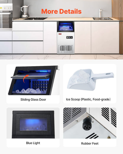 Máquina de Gelo Comercial VEVOR 80lbs/24H com Display LED