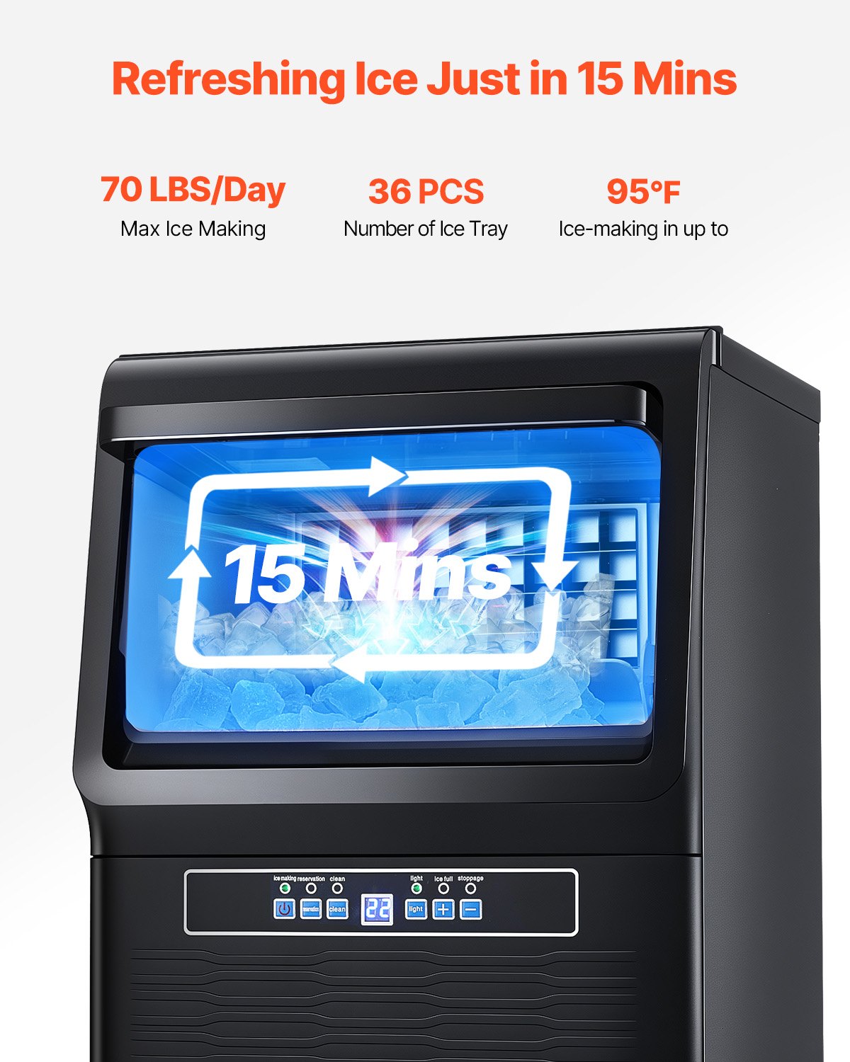 Máquina de Gelo Comercial VEVOR 31.8 kg/24H 36 Cubos
