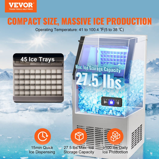 Máquina de Gelo Comercial VEVOR 45.4 kg/24h - 45 Cubos