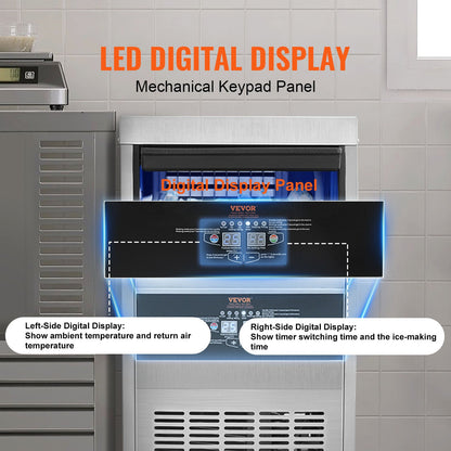 Máquina de Gelo Comercial VEVOR 80lbs/24H com Display LED