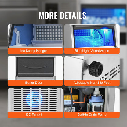 Máquina de Gelo Comercial VEVOR 80lbs/24H com Display LED