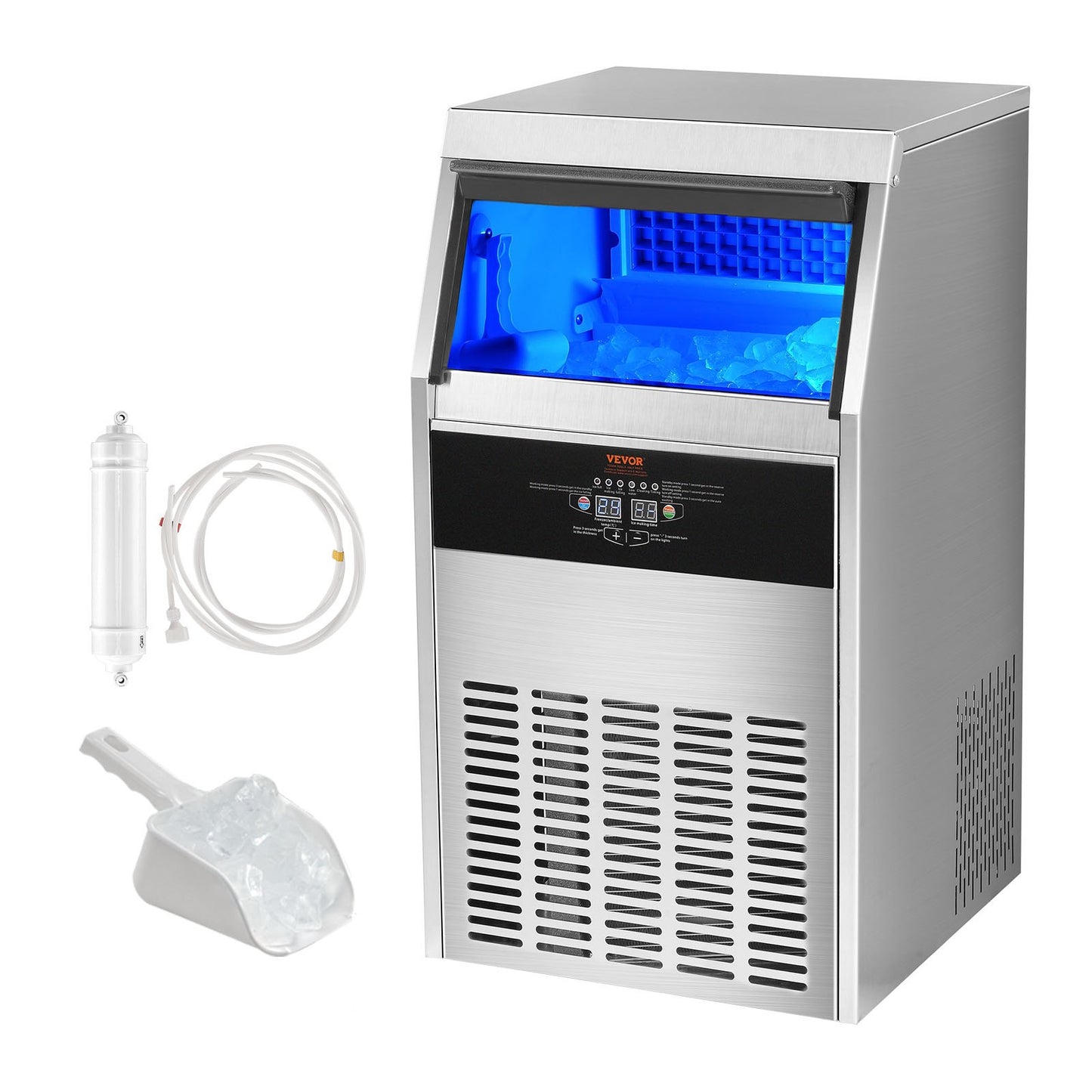 Máquina de Gelo Comercial VEVOR 110lbs/24H com Armazenamento