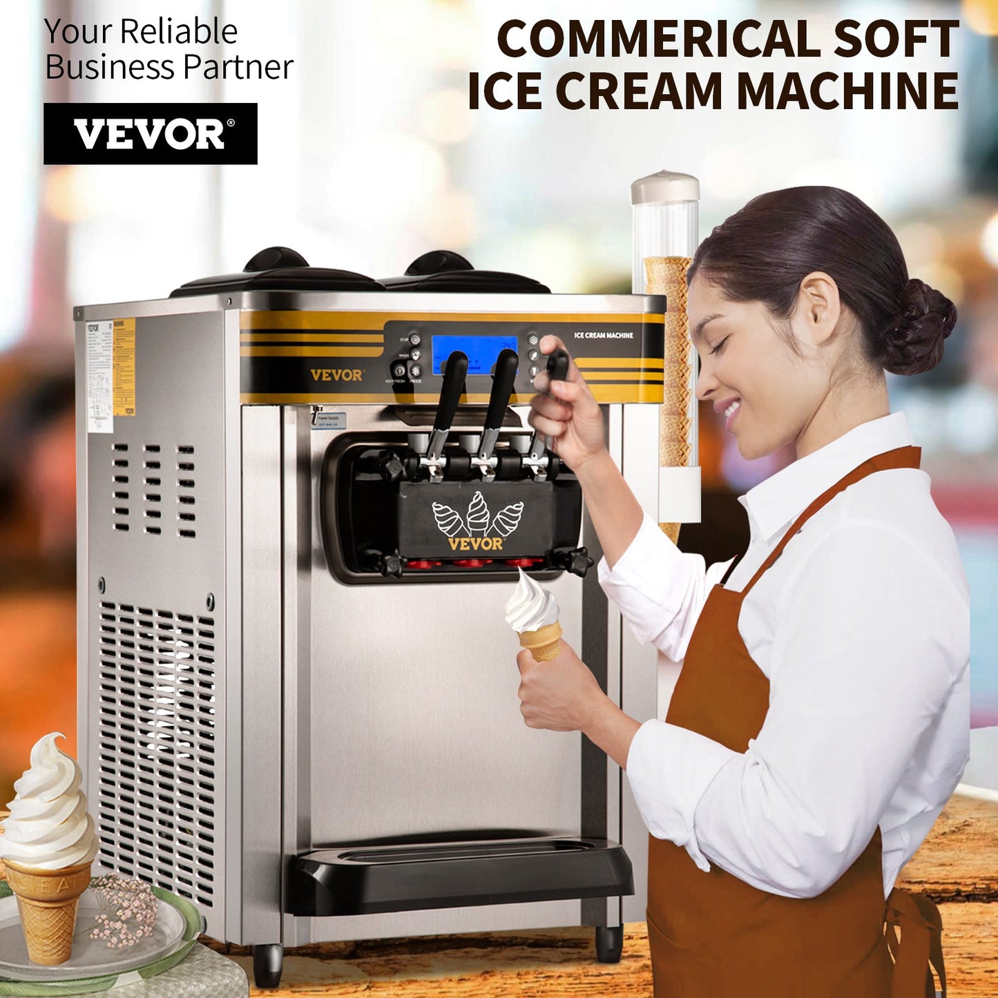 Máquina de Gelados Soft Serve Comercial 22-30L/H VEVOR