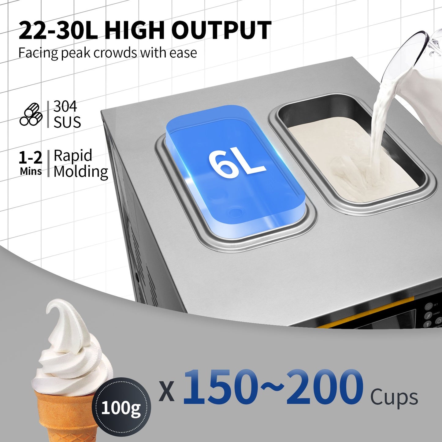 Máquina de Gelados Soft Serve Comercial 22-30L/H VEVOR