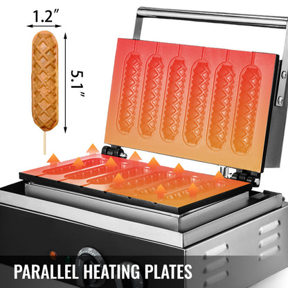 Máquina Profissional Elétrica para Waffles de Cachorro-Quente 1500W