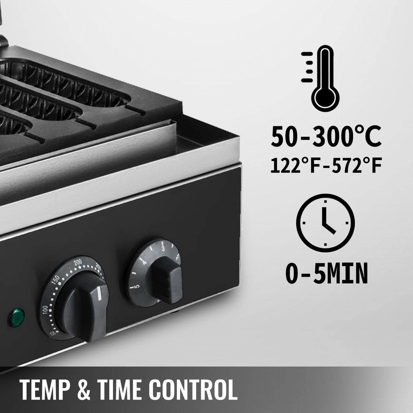 Máquina Profissional Elétrica para Waffles de Cachorro-Quente 1500W