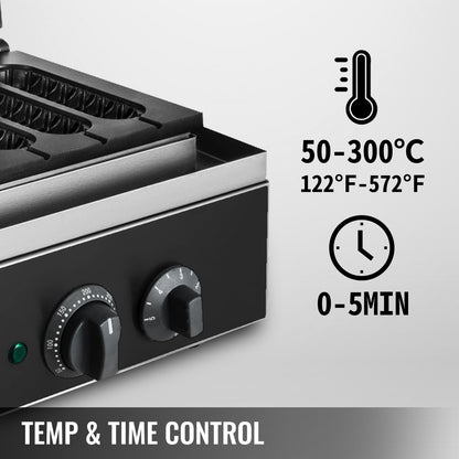 Máquina Profissional Elétrica para Waffles de Cachorro-Quente 1500W