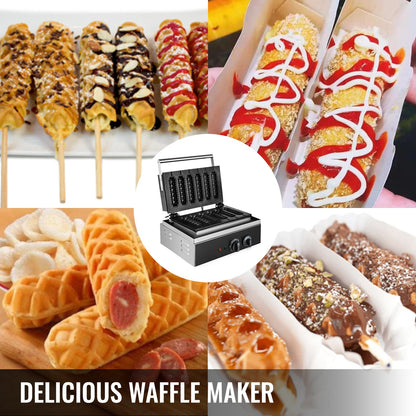 Máquina Profissional Elétrica para Waffles de Cachorro-Quente 1500W