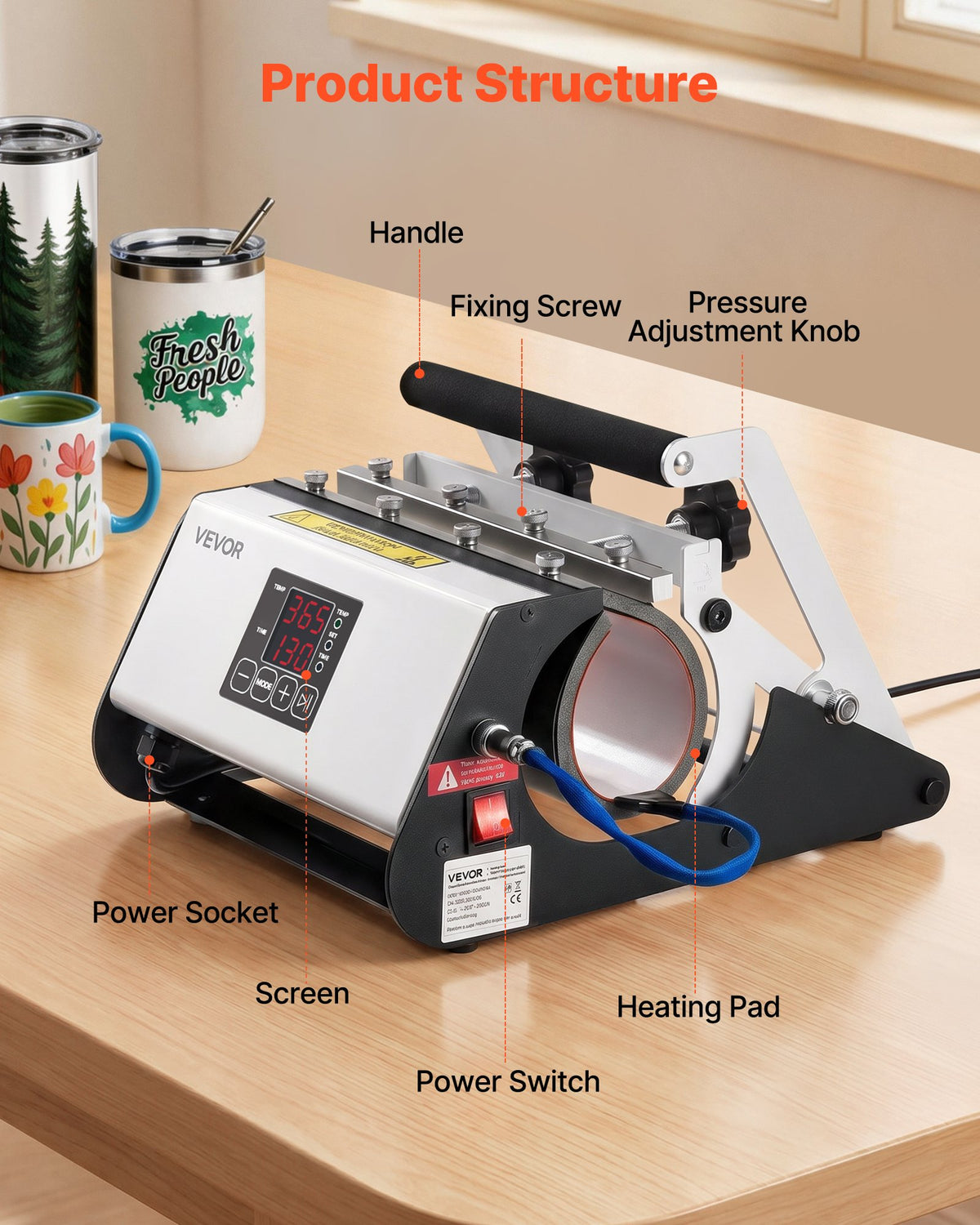 Máquina Prensa Térmica para Canecas e Copos 887 mL VEVOR