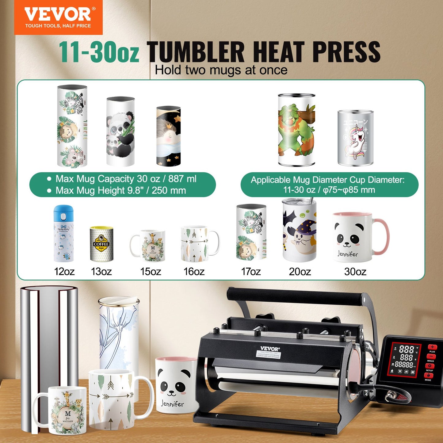 Prensa Térmica VEVOR para Canecas 11-30oz Sublimação