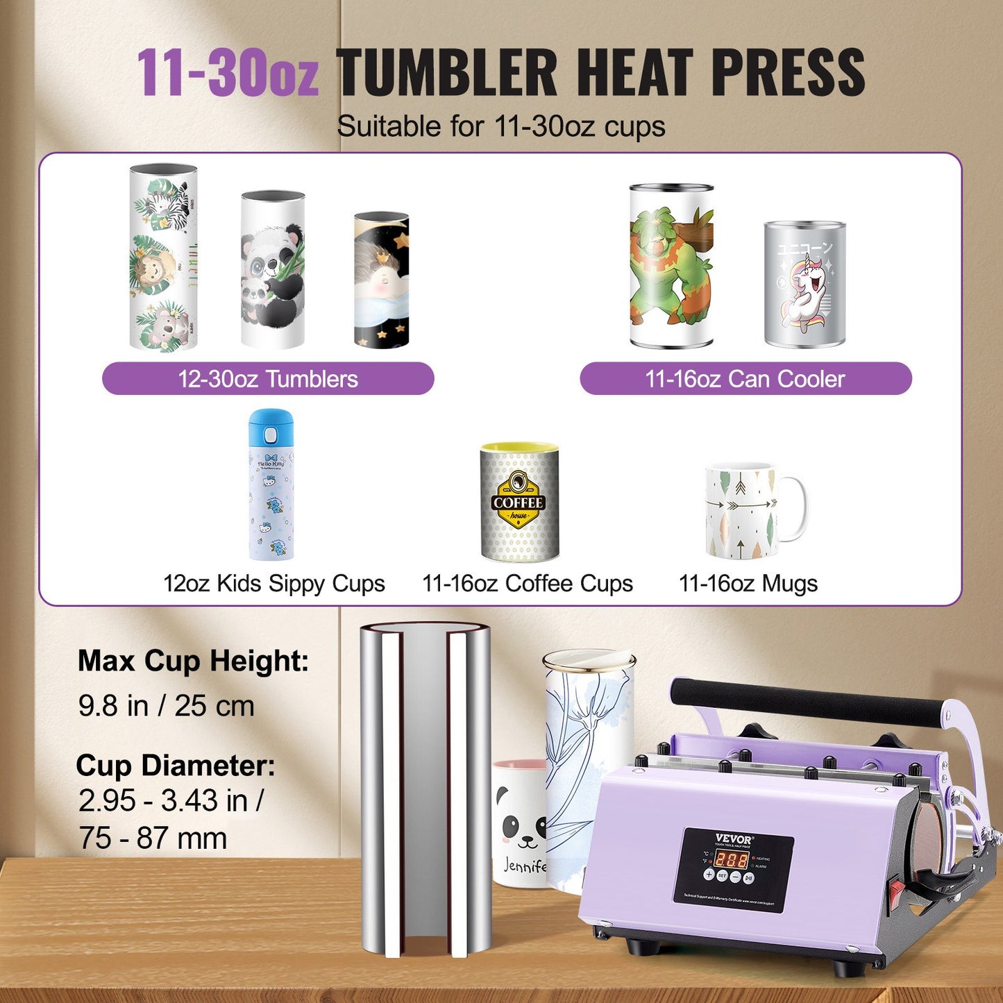 Prensa Térmica VEVOR para Canecas e Copos Sublimação 30oz