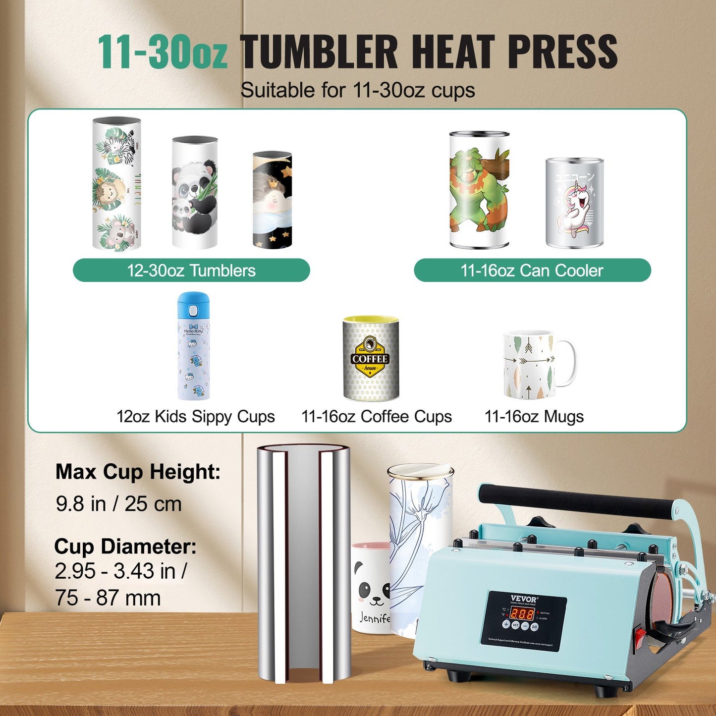Prensa de Canecas VEVOR para Sublimação 30oz Verde