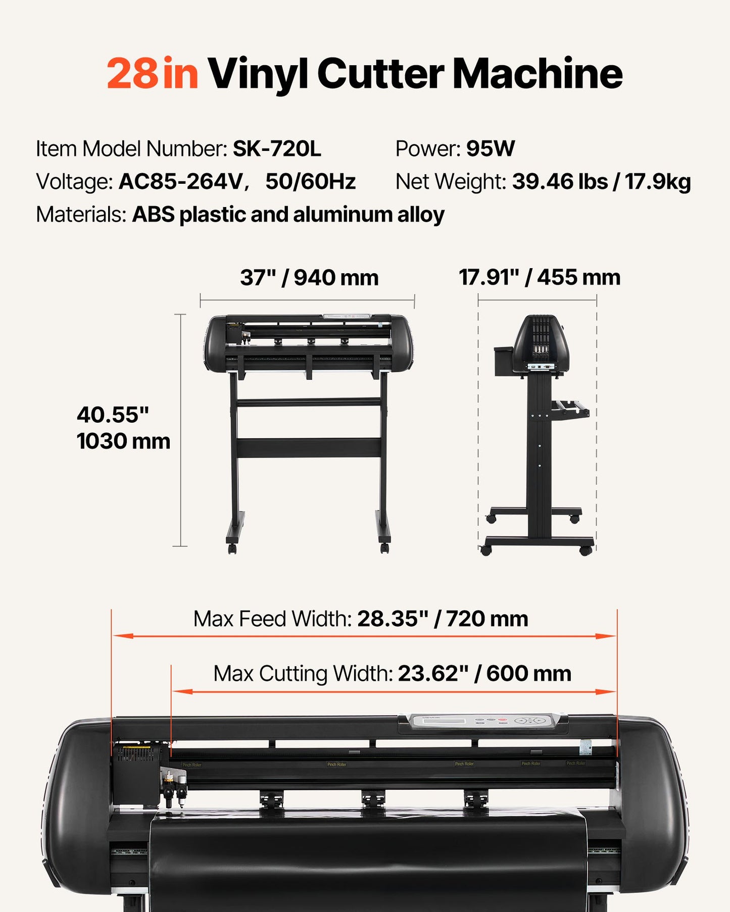 Cortadora de Vinil VEVOR 720mm com Duas Lâminas