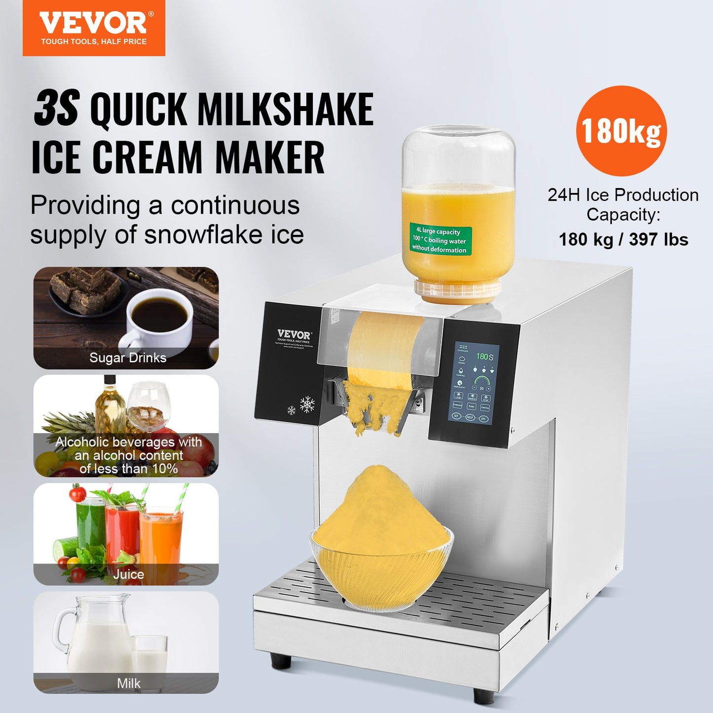 Máquina de Gelo Floco de Neve Comercial VEVOR 180kg/24h
