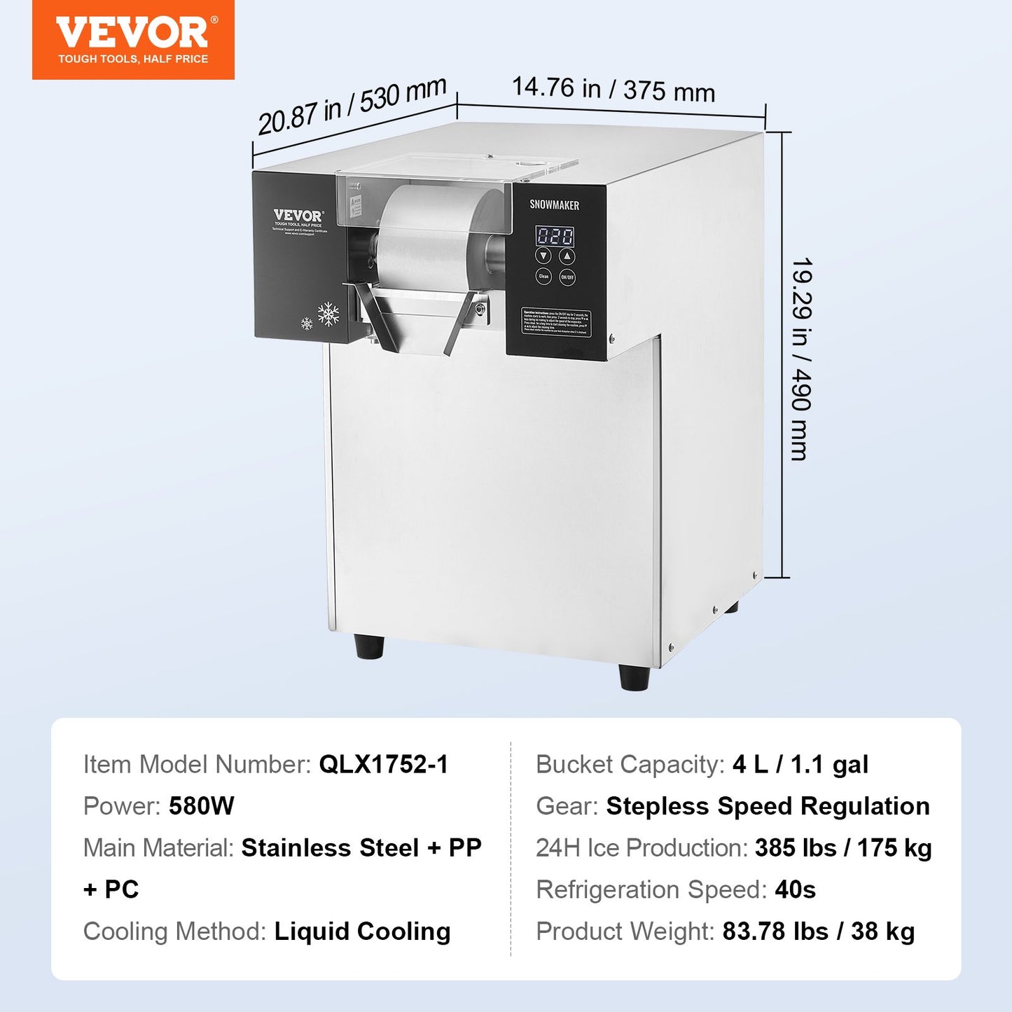 Máquina de Gelo Floco de Neve Comercial 385L/24H VEVOR