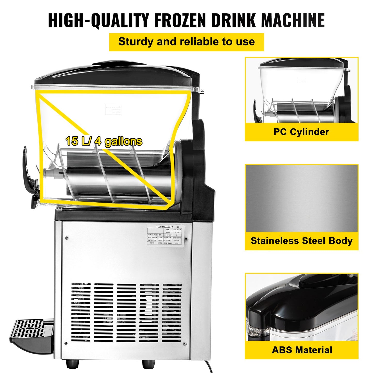 Máquina Slushy Comercial VEVOR 15L Aço Inoxidável