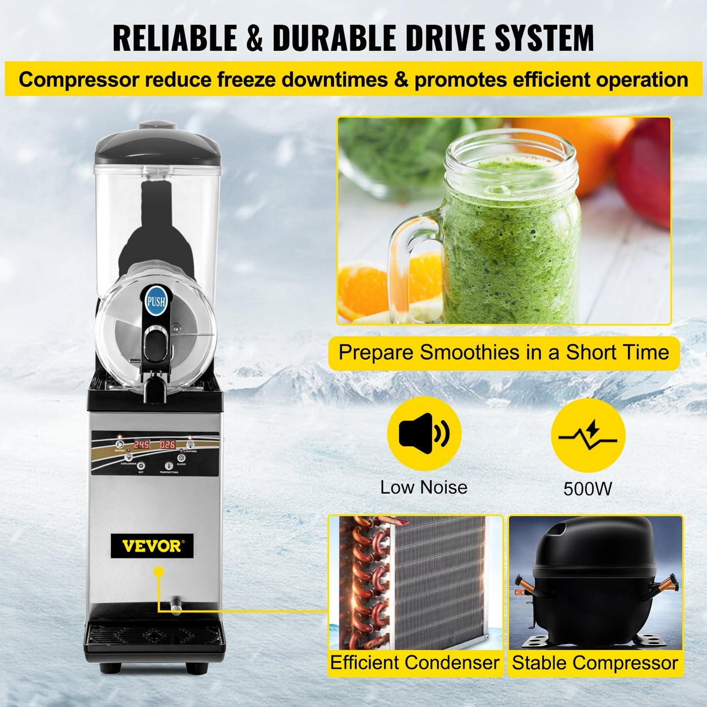 Máquina Slushy Comercial VEVOR 15L Aço Inoxidável