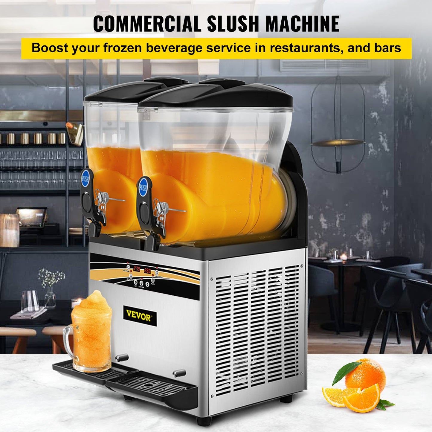 Máquina Slushy Comercial Dupla 15L VEVOR em Aço Inox