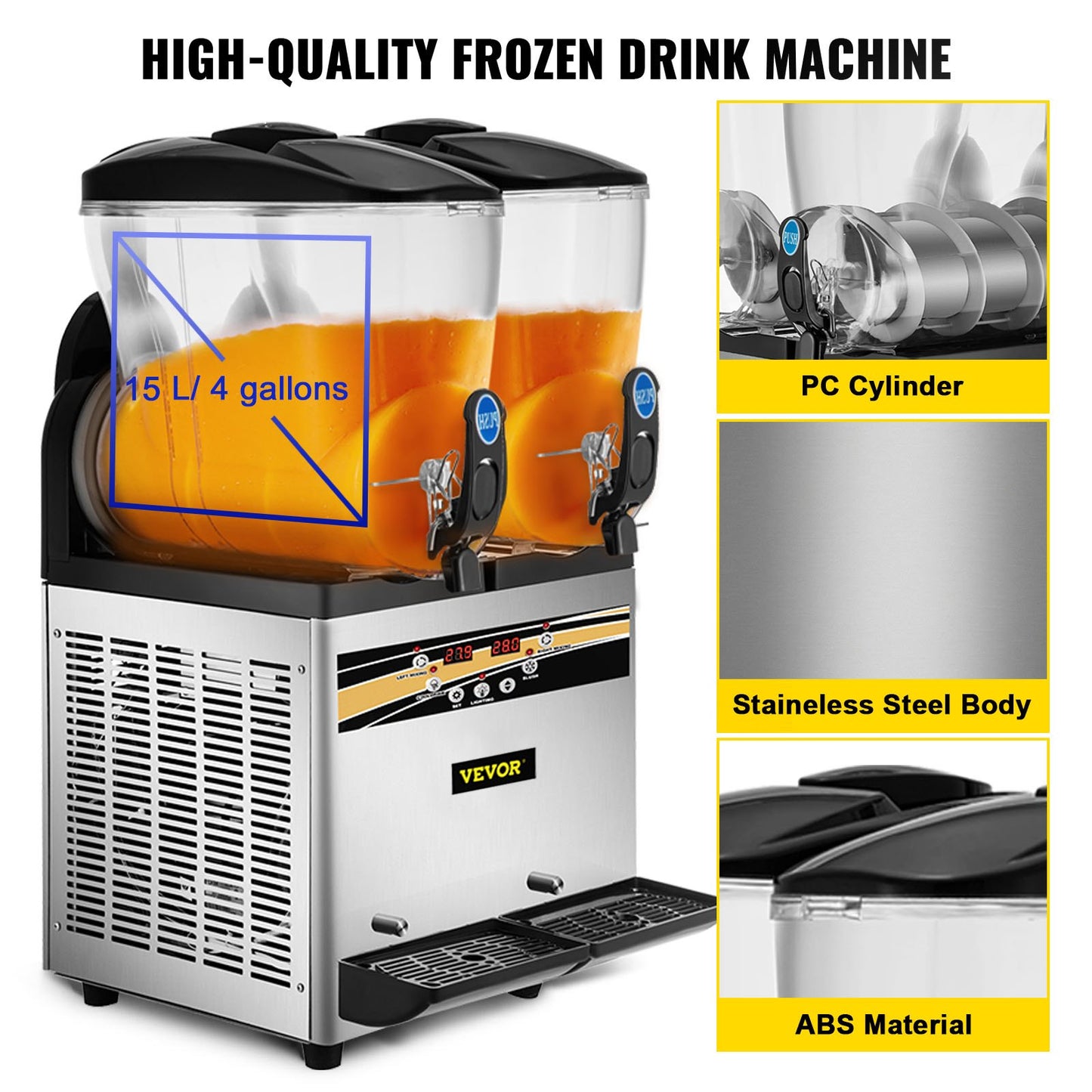 Máquina Slushy Comercial Dupla 15L VEVOR em Aço Inox