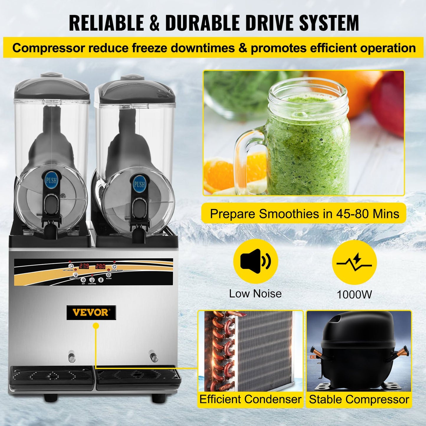 Máquina Slushy Comercial Dupla 15L VEVOR em Aço Inox