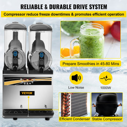Máquina Slushy Comercial Dupla 15L VEVOR em Aço Inox