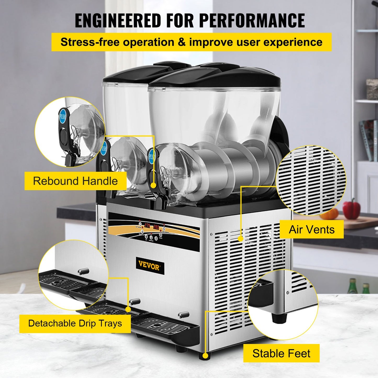 Máquina Slushy Comercial Dupla 15L VEVOR em Aço Inox