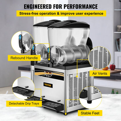 Máquina Slushy Comercial Dupla 15L VEVOR em Aço Inox