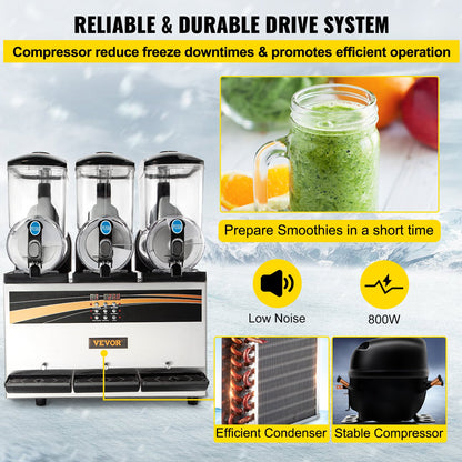Máquina Slushy Comercial 3 Tanques 15L VEVOR