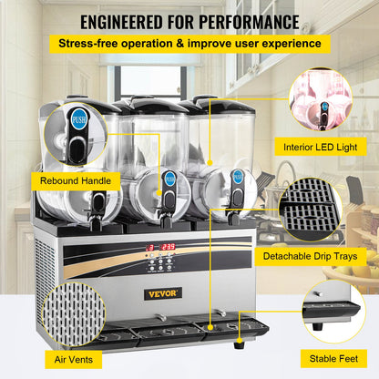 Máquina Slushy Comercial 3 Tanques 15L VEVOR
