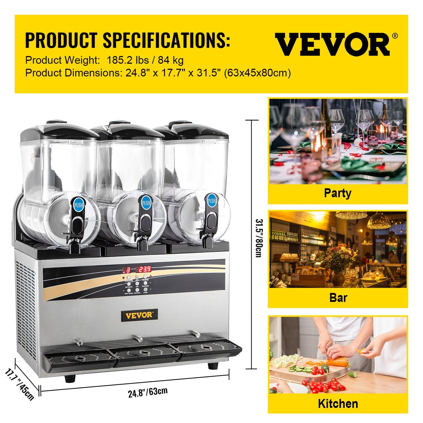 Máquina Slushy Comercial 3 Tanques 15L VEVOR