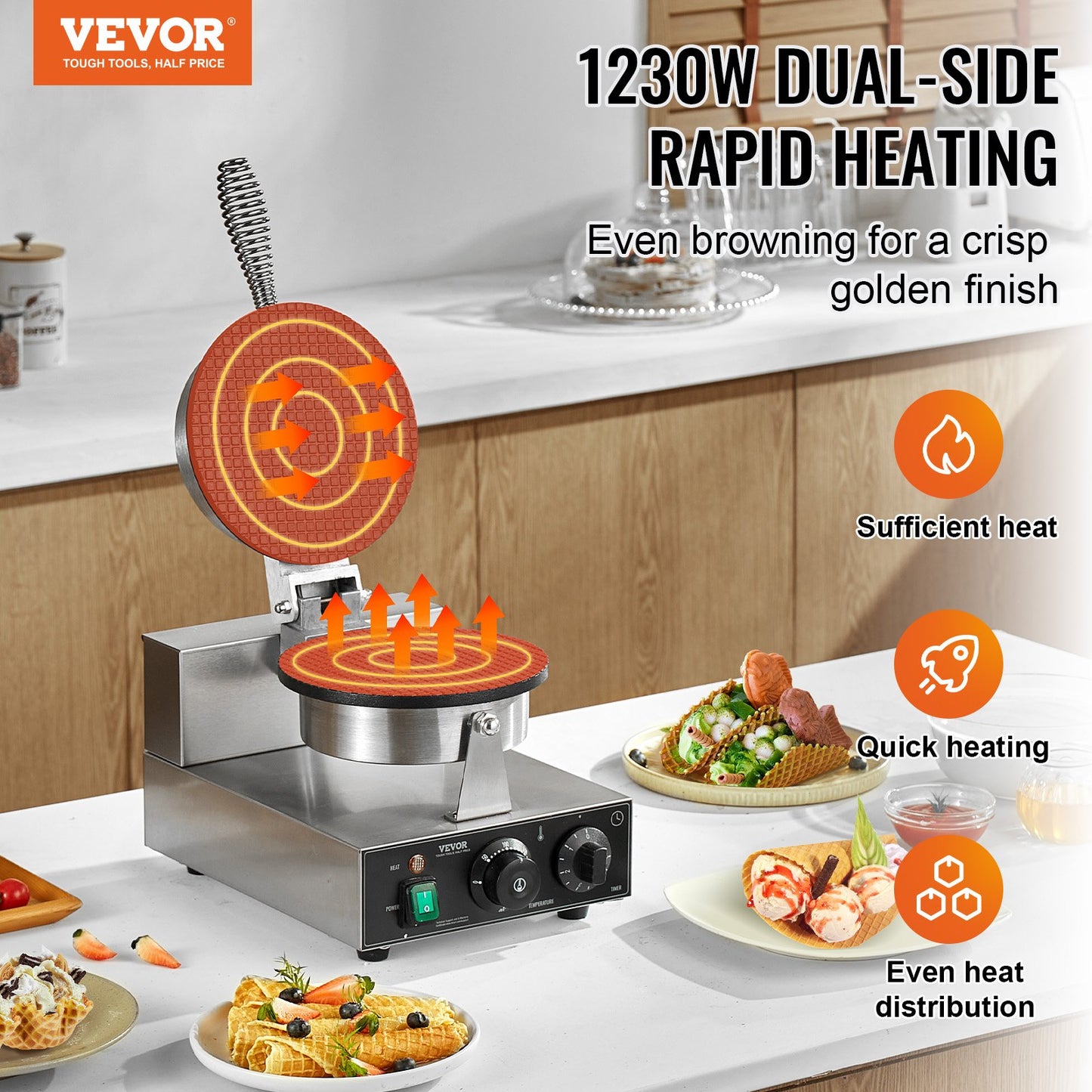 Máquina Elétrica para Cone de Gelado VEVOR 1230W Profissional
