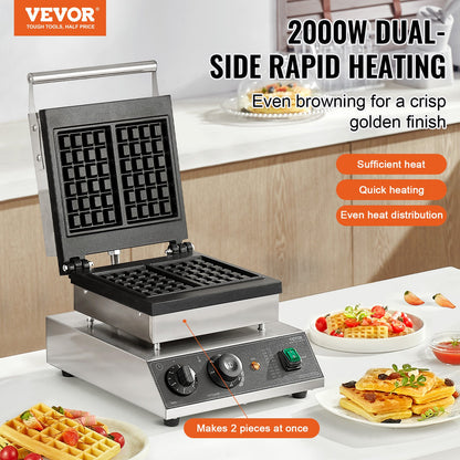 Máquina de Waffles Profissional 2000W 2 Peças VEVOR