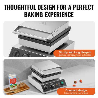 Máquina de Waffles Profissional 2000W 2 Peças VEVOR
