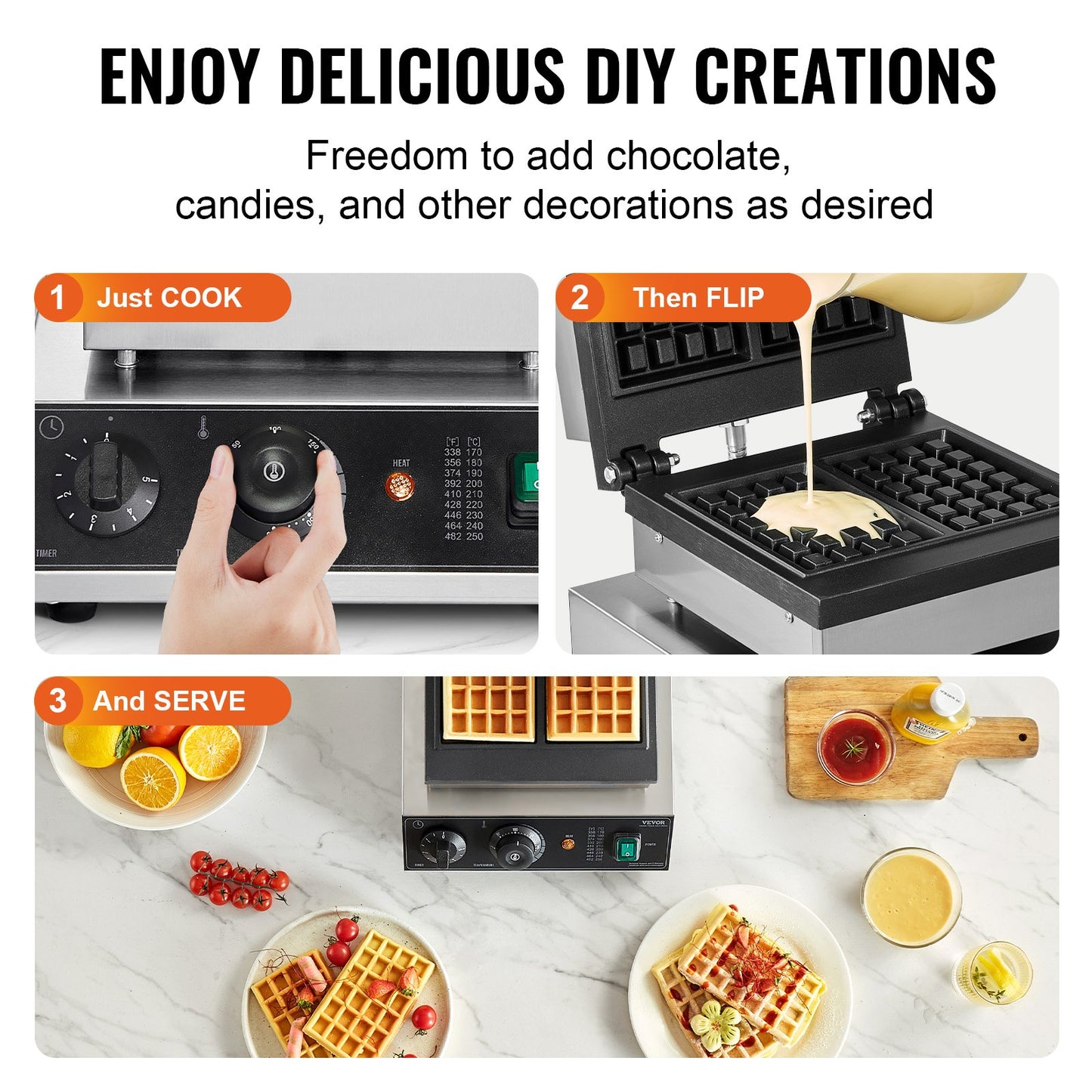 Máquina de Waffles Profissional 2000W 2 Peças VEVOR