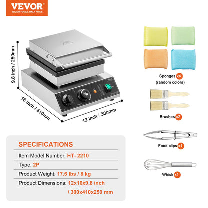 Máquina de Waffles Profissional 2000W 2 Peças VEVOR