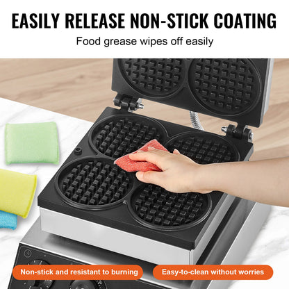 Máquina Profissional de Waffles 4PCS 1750W Inox