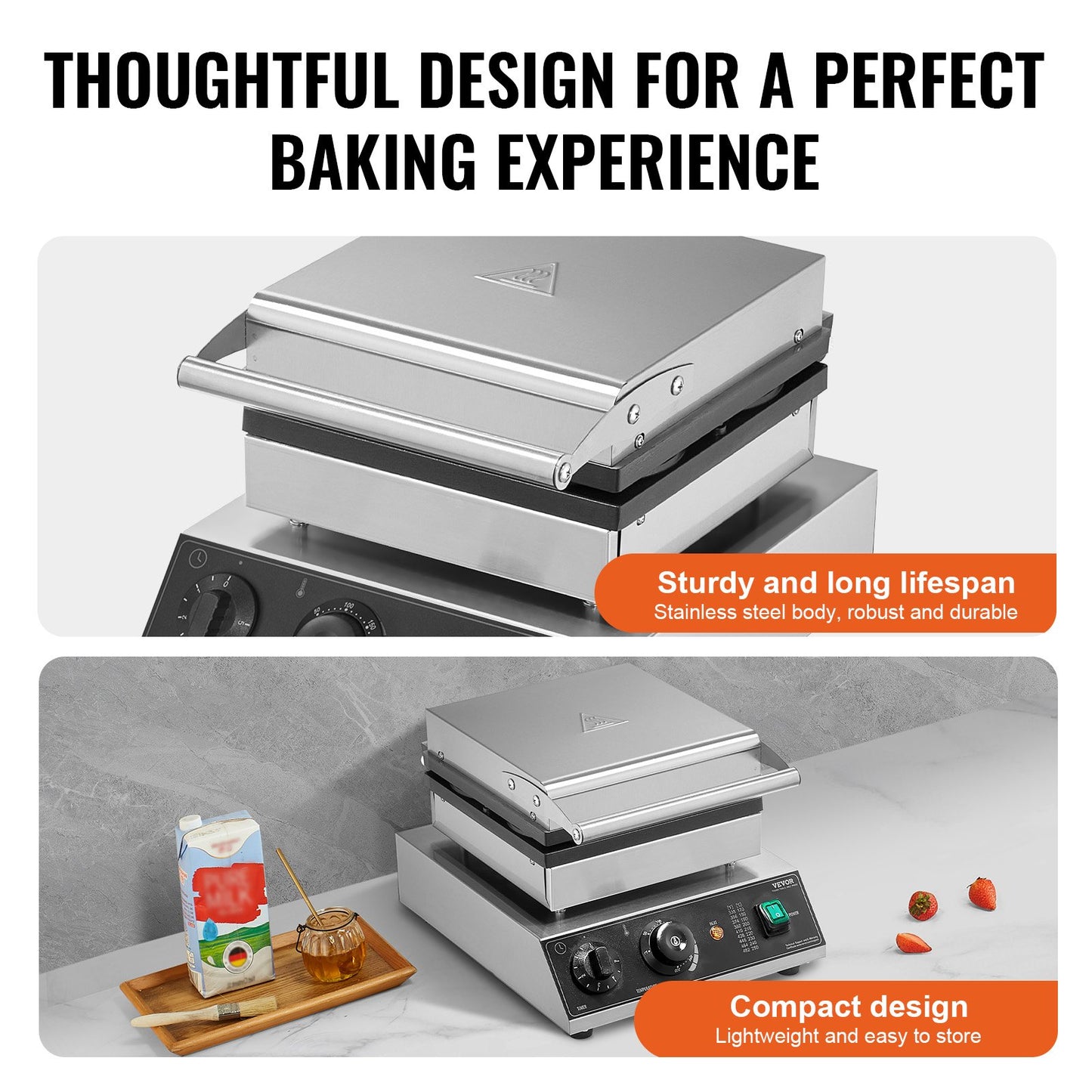 Máquina Profissional de Waffles 4PCS 1750W Inox