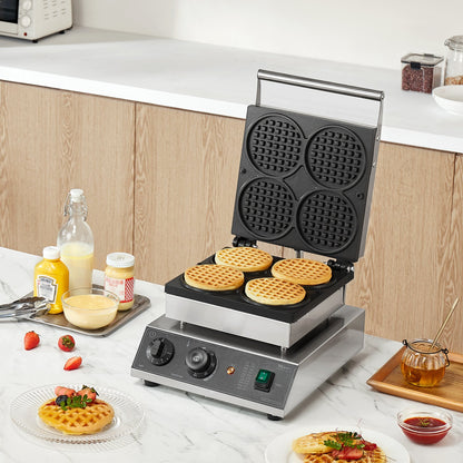 Máquina Profissional de Waffles 4PCS 1750W Inox