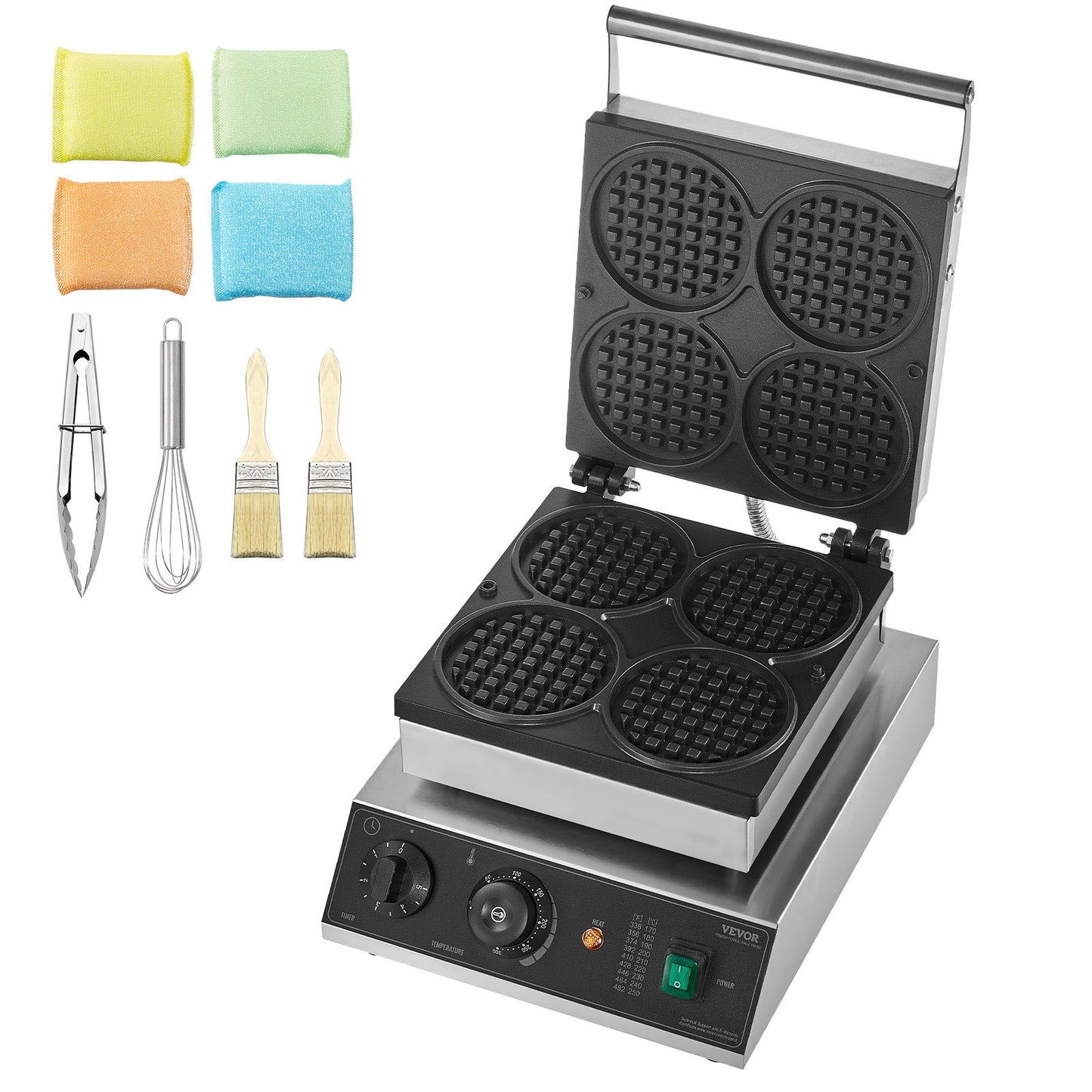 Máquina Profissional de Waffles 4PCS 1750W Inox