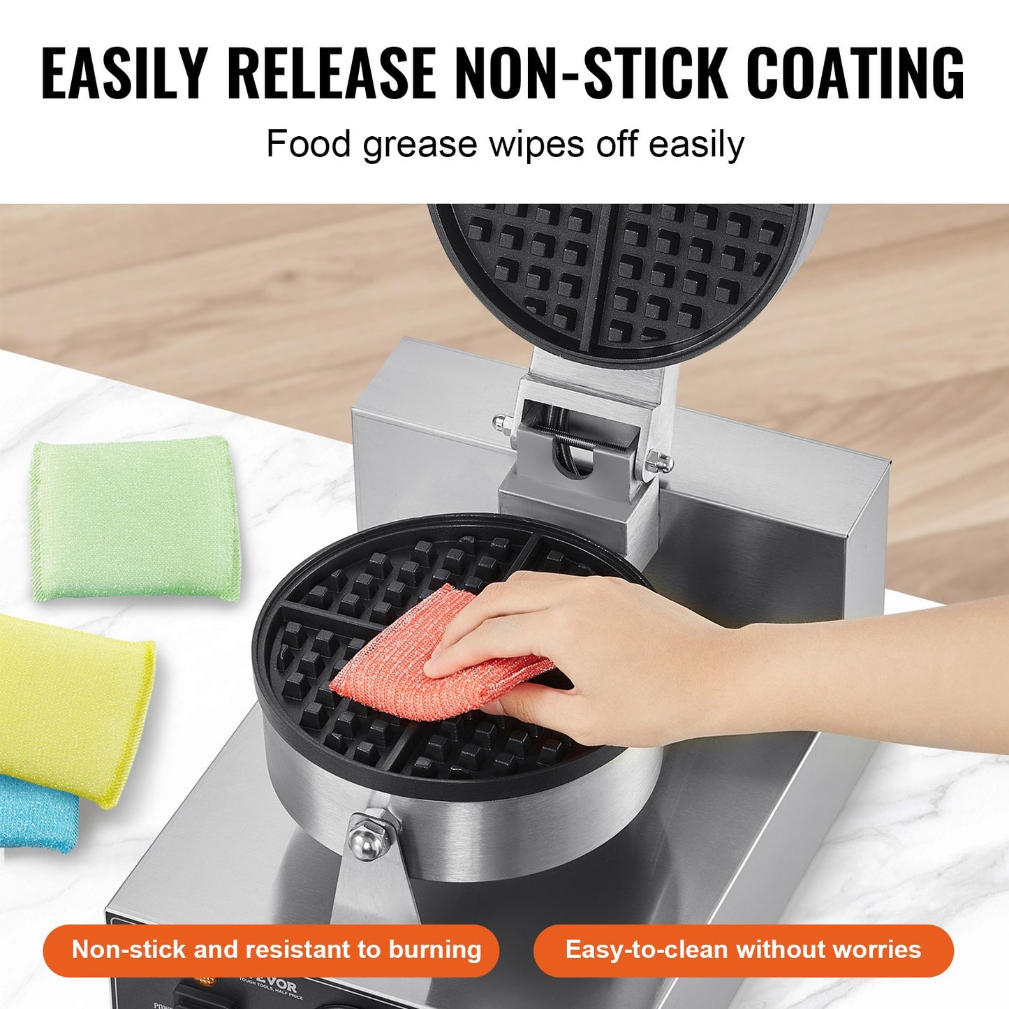 Máquina de Waffles Profissional VEVOR 1230W em Aço Inox