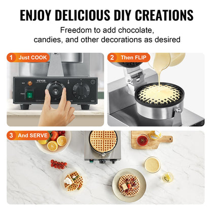 Máquina de Waffles Profissional VEVOR 1230W em Aço Inox