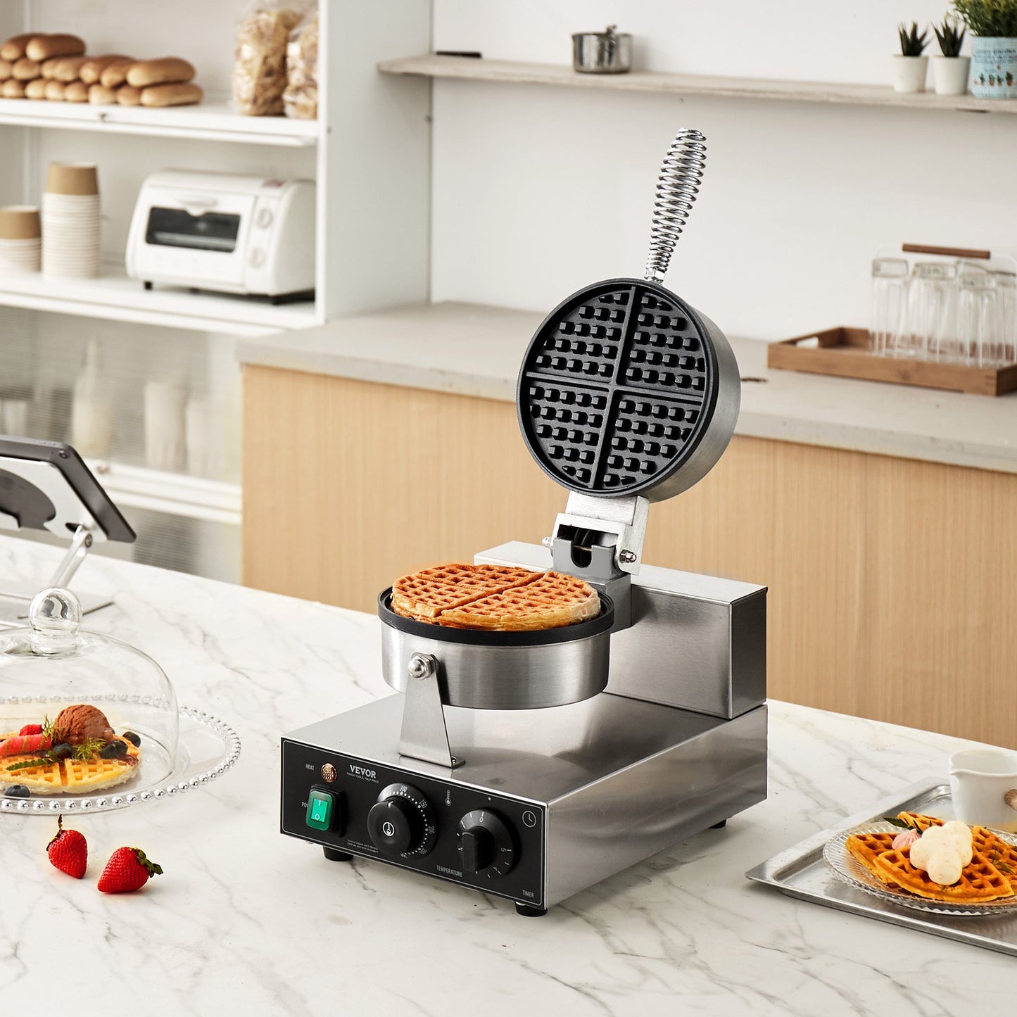 Máquina de Waffles Profissional VEVOR 1230W em Aço Inox