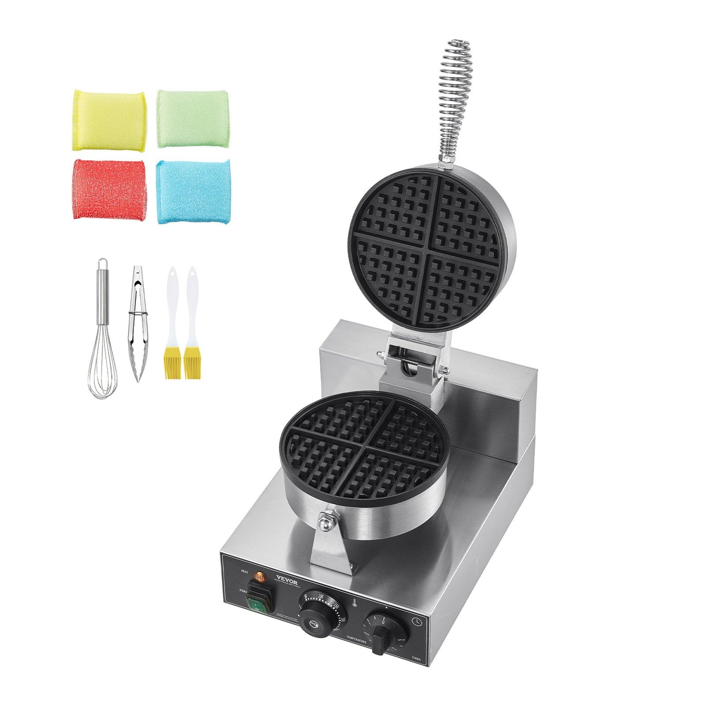 Máquina de Waffles Profissional VEVOR 1230W em Aço Inox