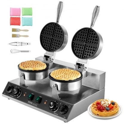 Máquina Profissional de Waffles Dupla 2460W em Aço Inox