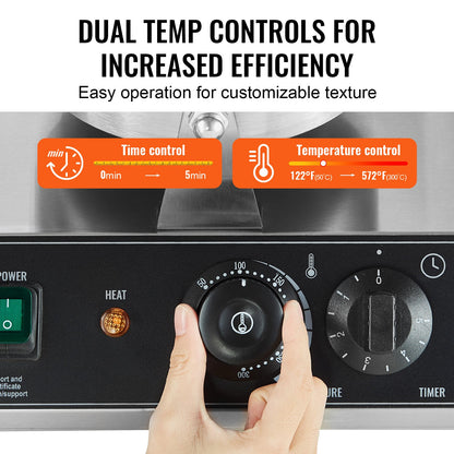 Máquina Profissional de Waffles Dupla 2460W em Aço Inox